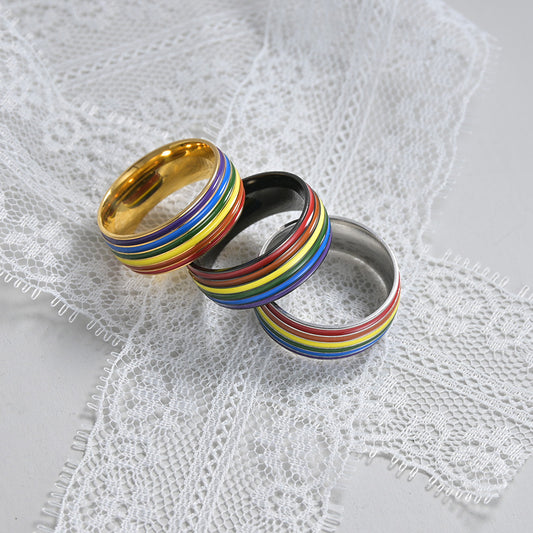 Men's Multicolor Rainbow Ornament Dripping Titanium Steel Rings
