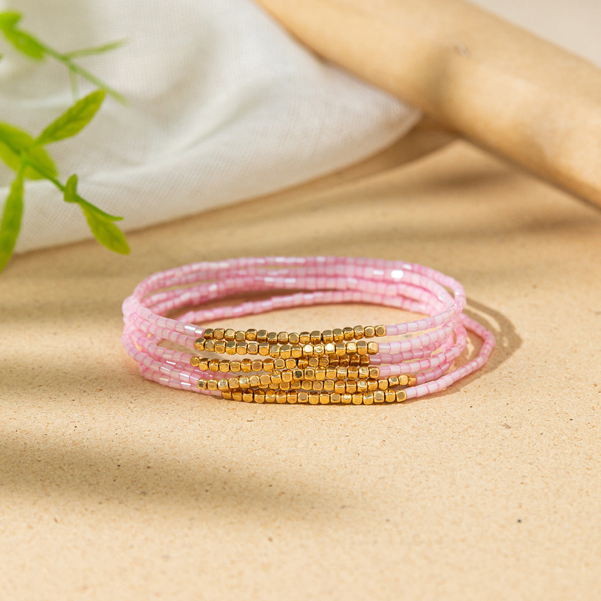 Women's Bohemian Vacation Style Twin Design Sense Glass Beads Stretch Bracelet