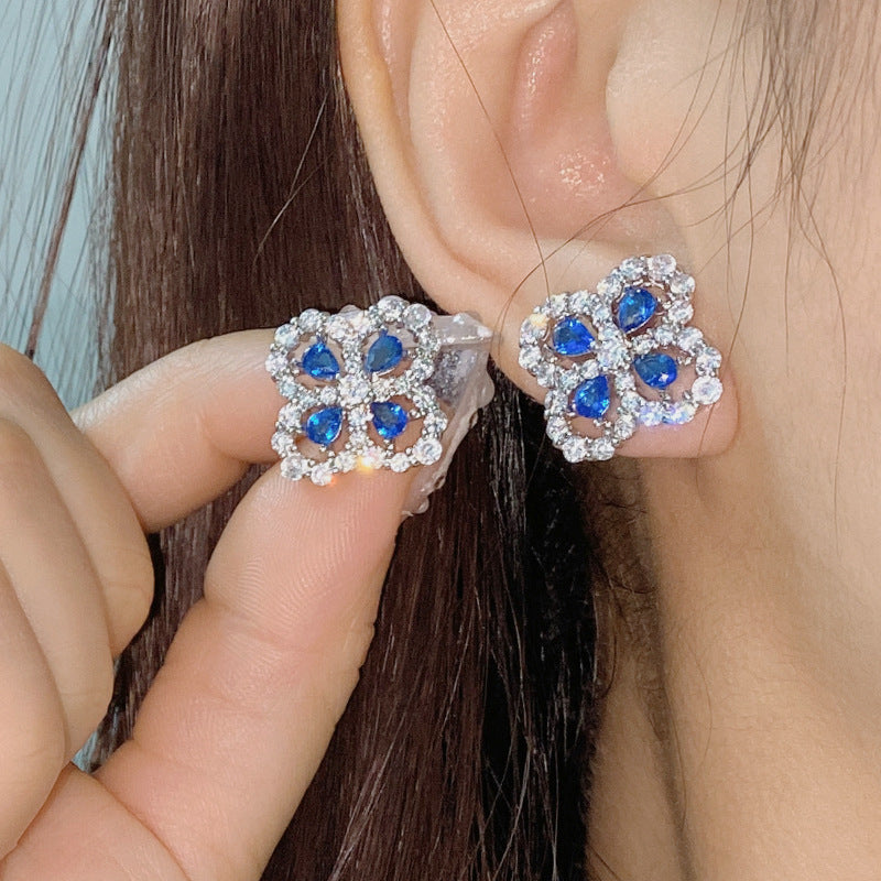 Women's Classic Rainbow Four Leaf Clover Ear Simple Plated Bright Zirconium Jewelry Set