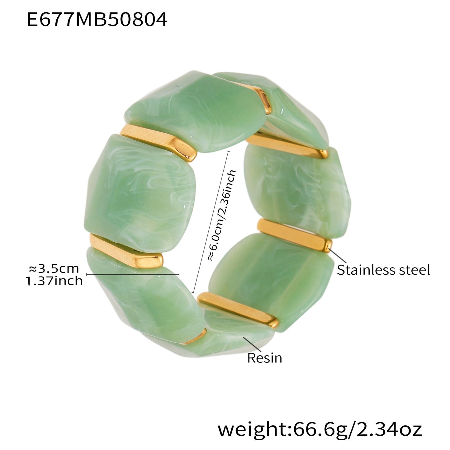 Color Matching Resin Wide Surface Elastic High Texture Fashion Stainless Bracelet