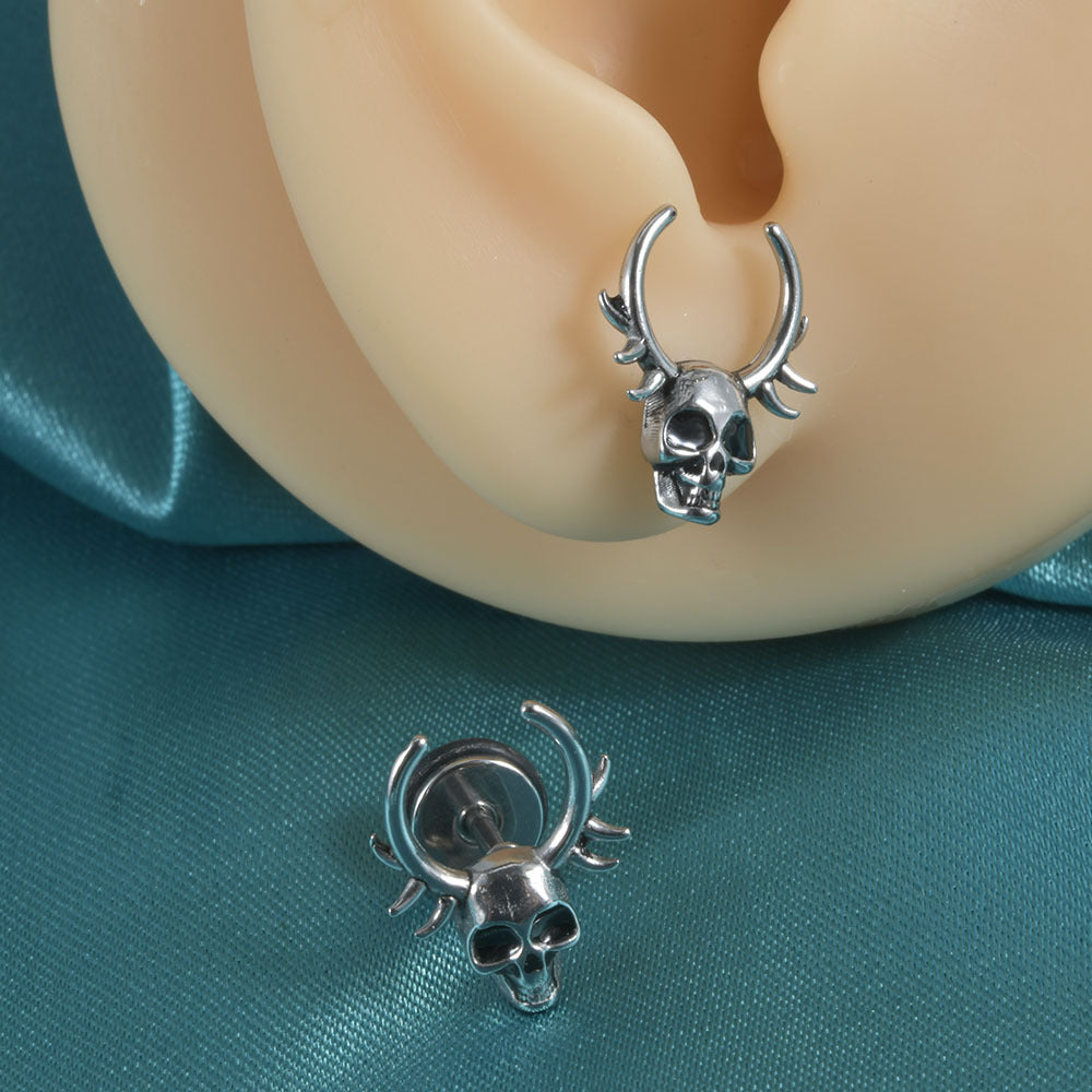 Steel Punk Skull Five Star Drop Earrings