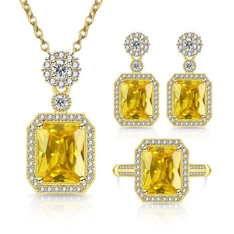 Women's Live Broadcast Eight Hearts Arrows Colored Gems Full Diamond Cube Jewelry Set