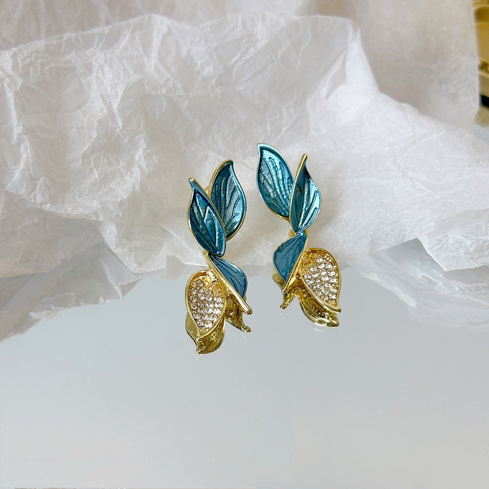 Fresh Mori Style Green Dripping Leaf High Earrings