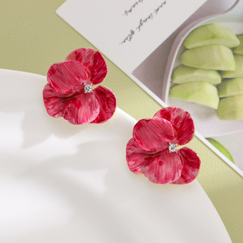 Summer Stylish Flower Sier Pin Sweet High Sense Design Petal Earrings