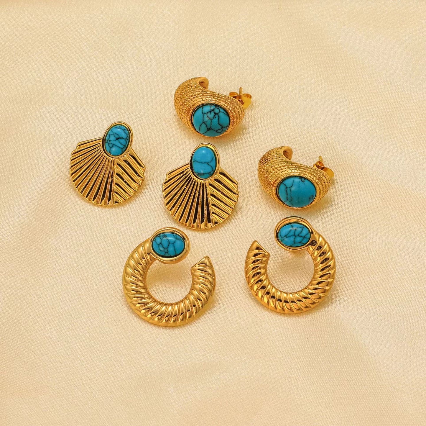 Stainless Steel Turquoise Hydraulic Shaped Titanium Stud Earrings