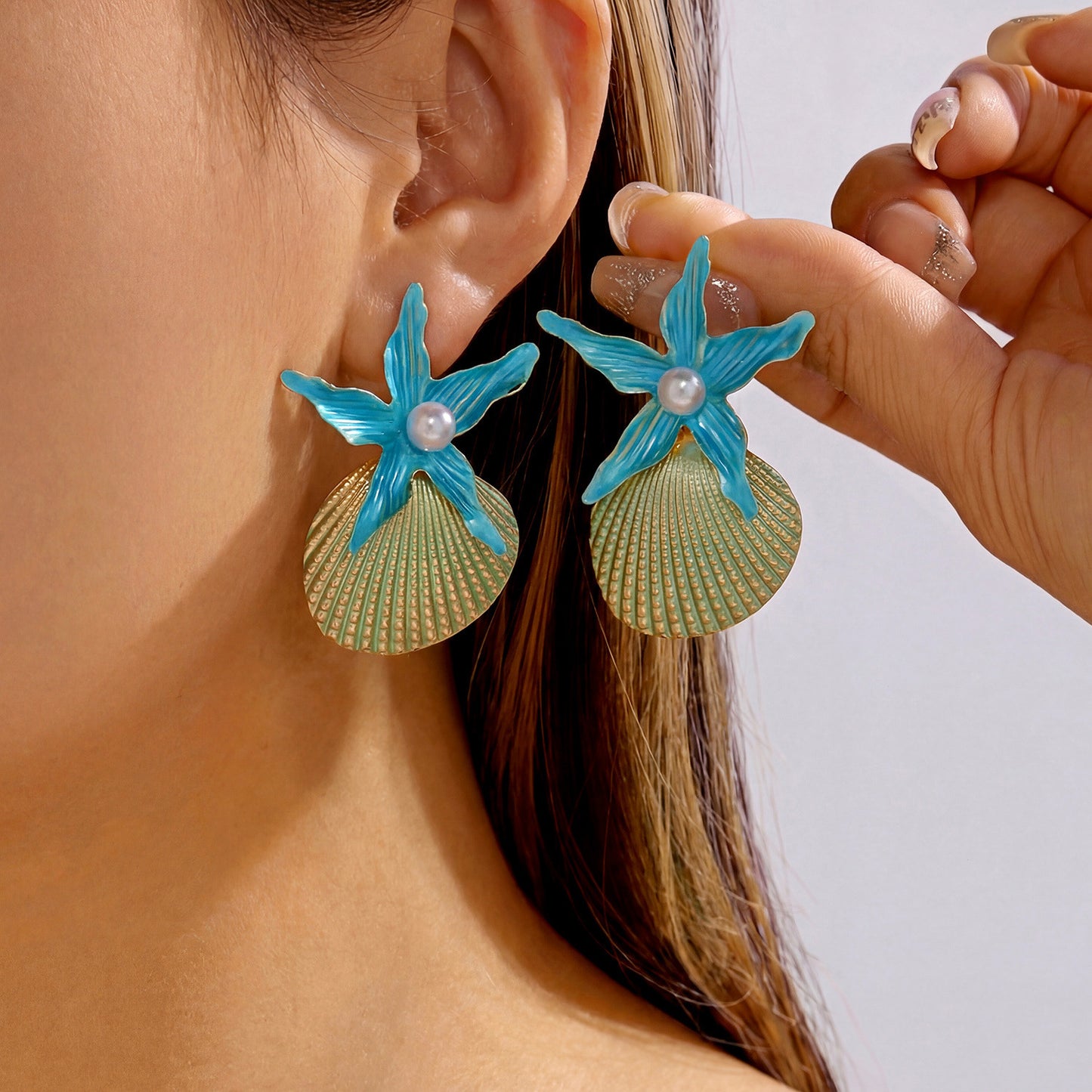 Summer Ocean Style Starfish Shell Niche Design Beach Vacation Earrings