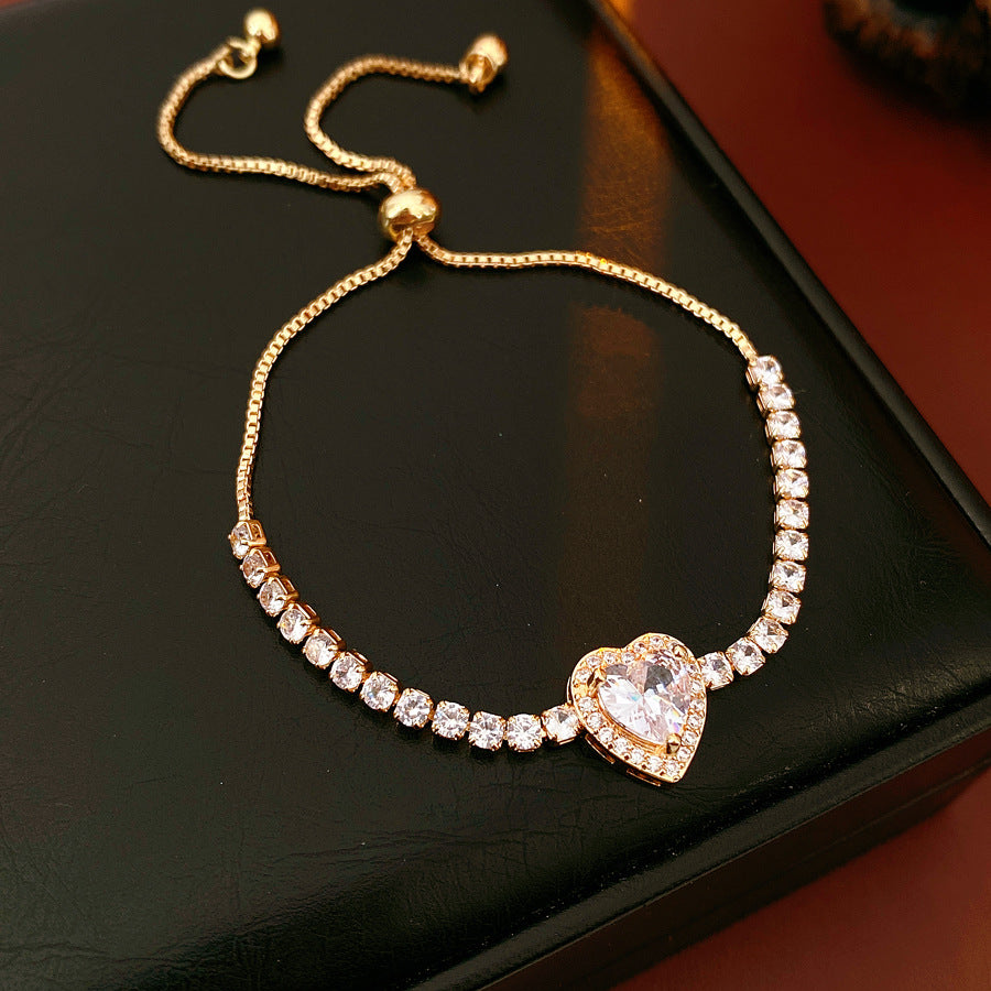 Women's Delicate Heart Zircon Adjustable Light Luxury High Sense Design Niche Bracelets