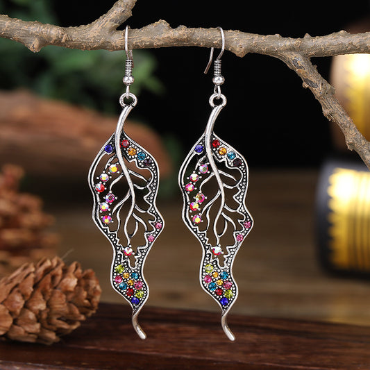 Women's Long Leaves Simple For Inlaid Color Earrings