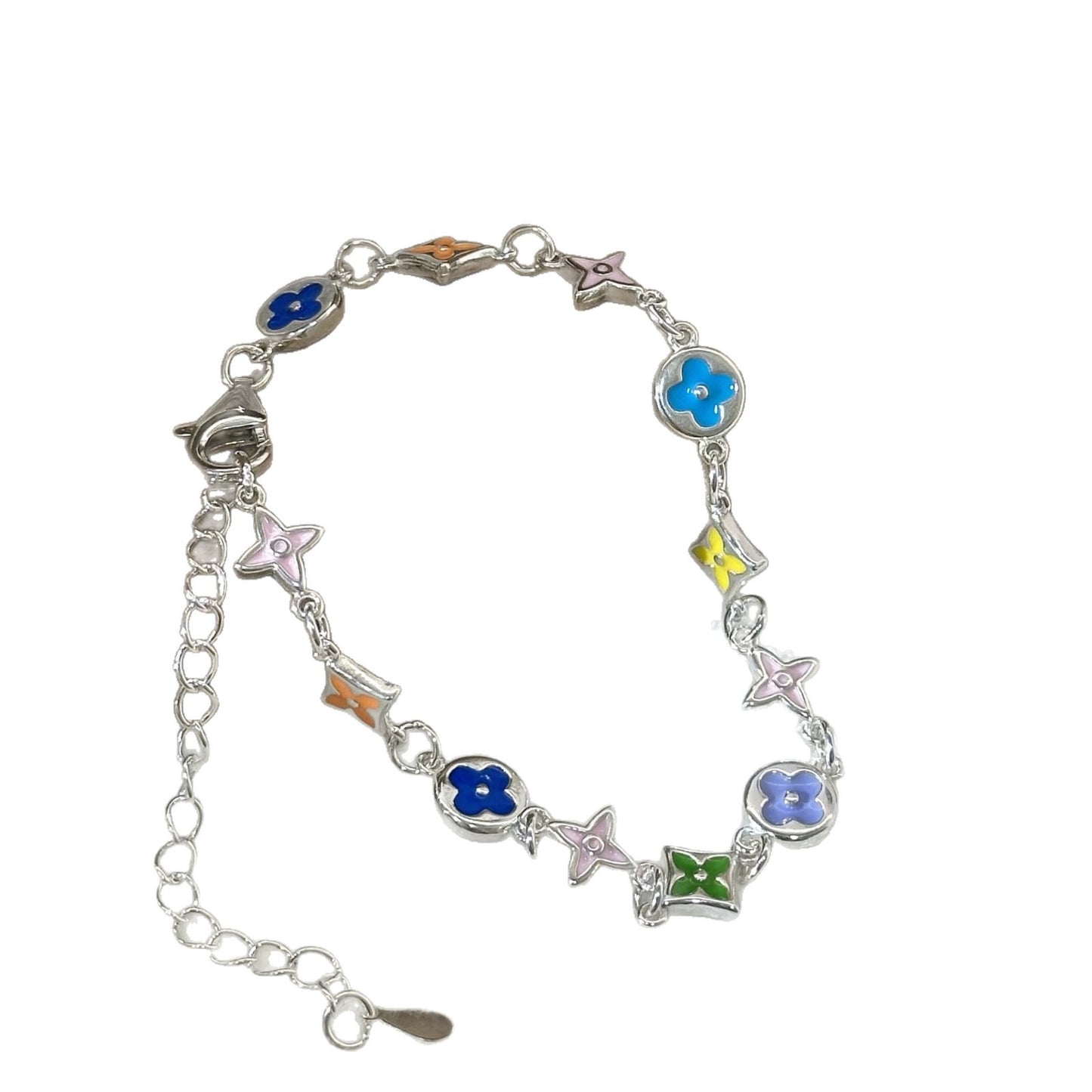 Women's Sier Summer Dopamine Enamel Ancient Flower Fashionable High-grade Light Bracelets