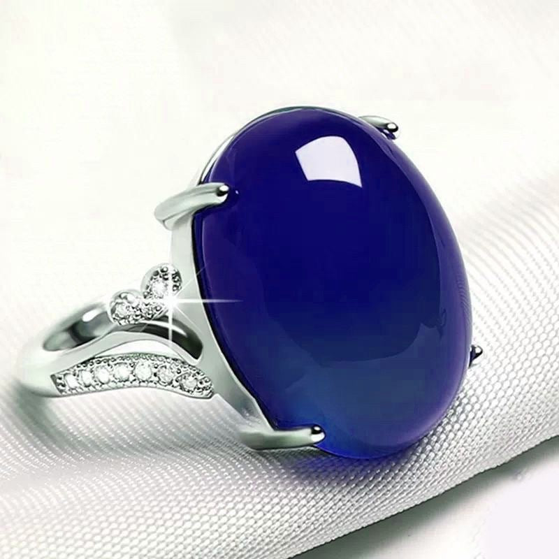 Chalcedony Female Sterling Sier Inlaid Canary Stone Agate Adjustable Ring