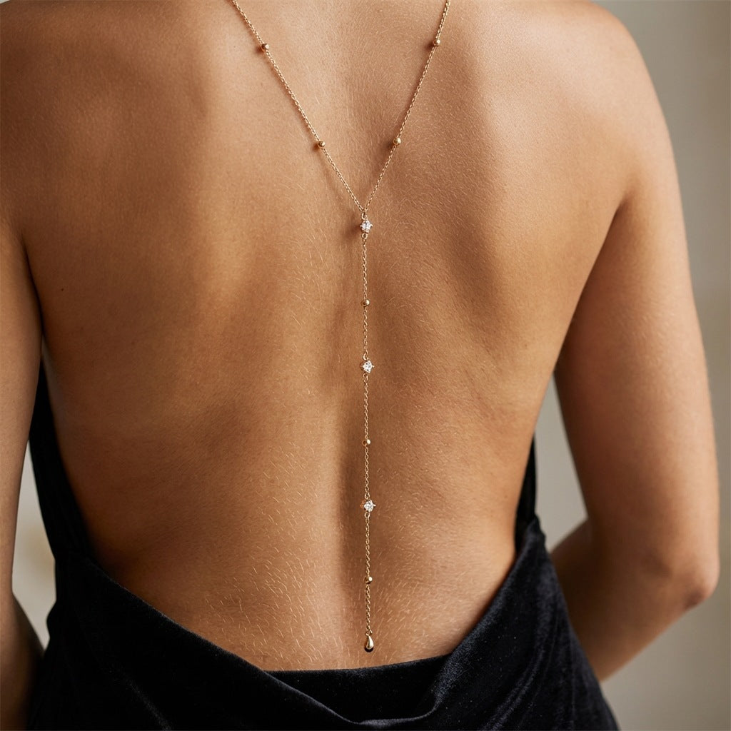 Water Drop Body Chains Simple Summer Single Layer Round Rhinestone Necklace