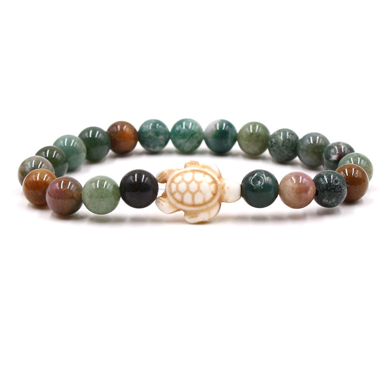 Women's & Men's Natural Yellow Tiger's Eye Beads Turquoise Turtle Bracelet