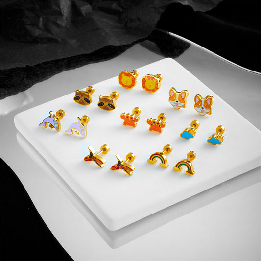 Small Animal Titanium Steel Ear Screw Cute Cartoon Earrings