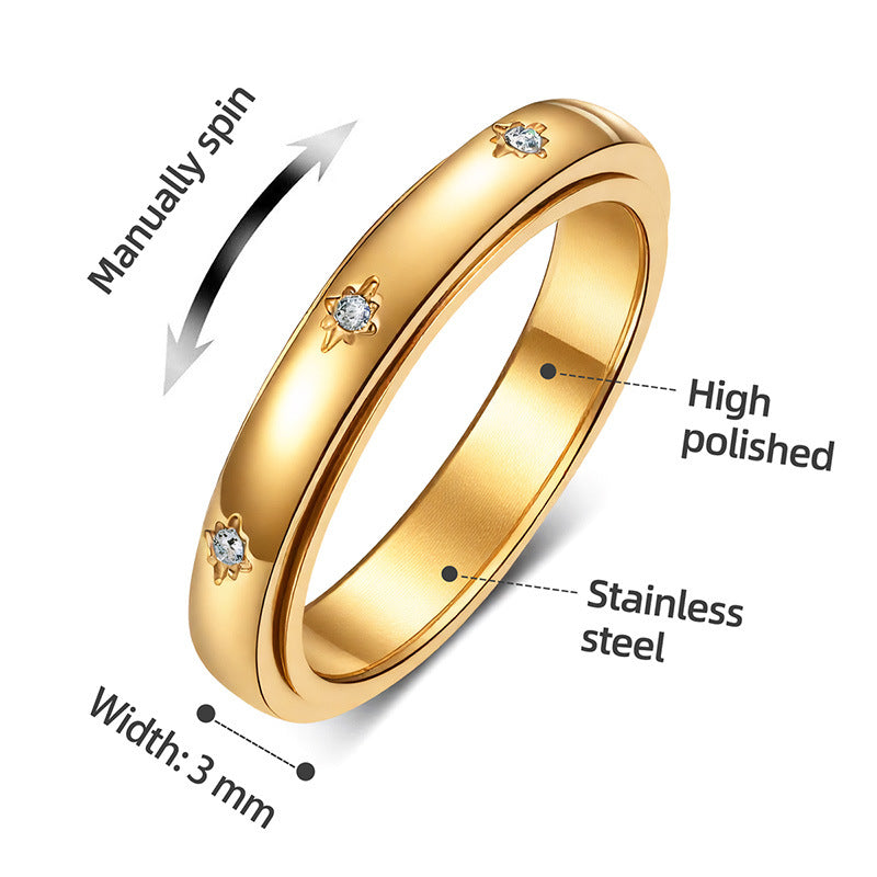 Women's Rotatable Decompression Titanium Steel Couple Niche Ring