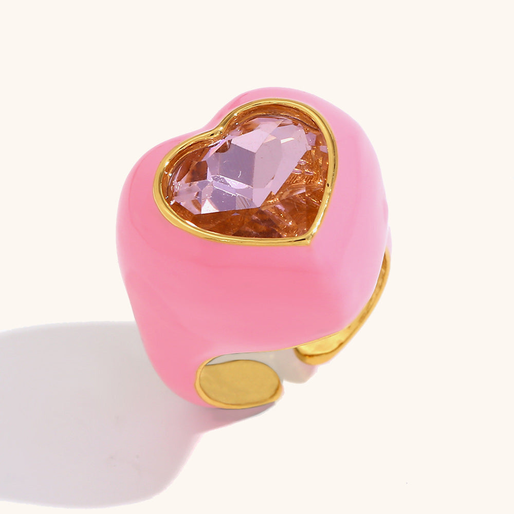 Simple Fresh Stainless Steel Gold-plated Cut Zircon Heart Rings