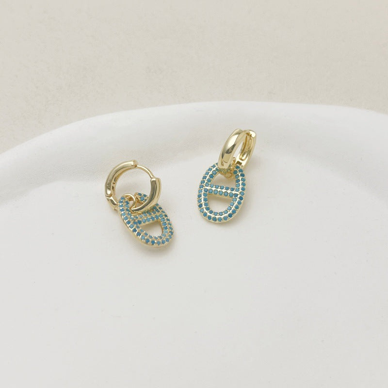 Light Luxury Double Full Diamond Niche Geometric Gold Sier Two-color Stud Earrings