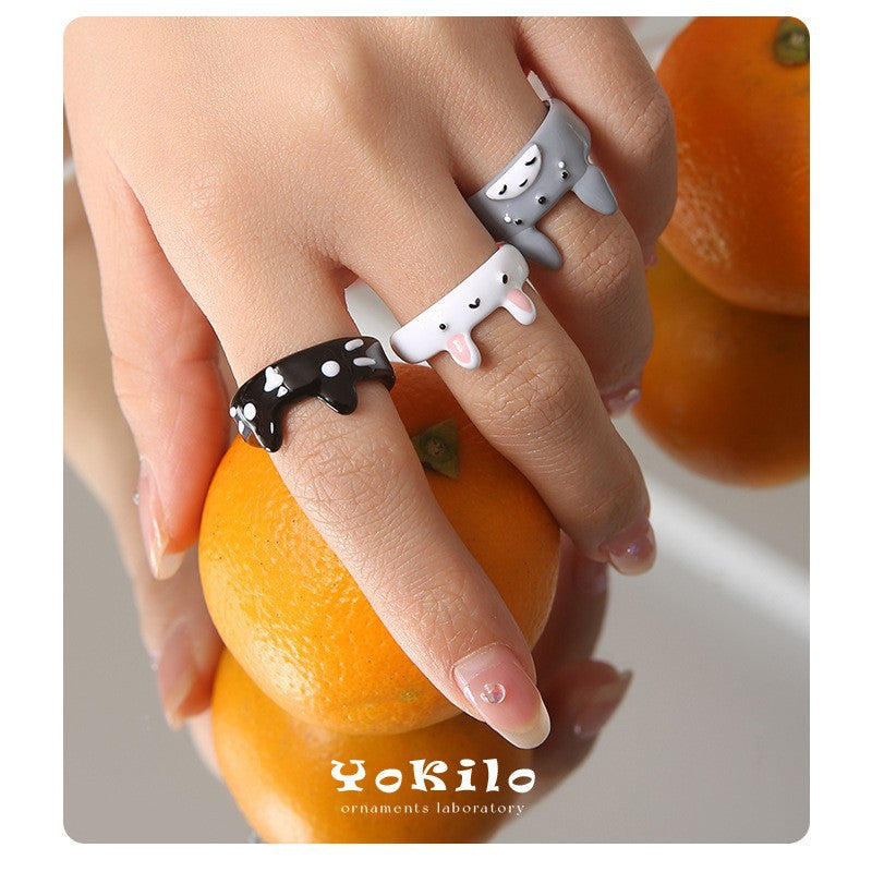 Niche Dopamine Animal Handmade Dripping Oil Cold Enamel Hand Ring