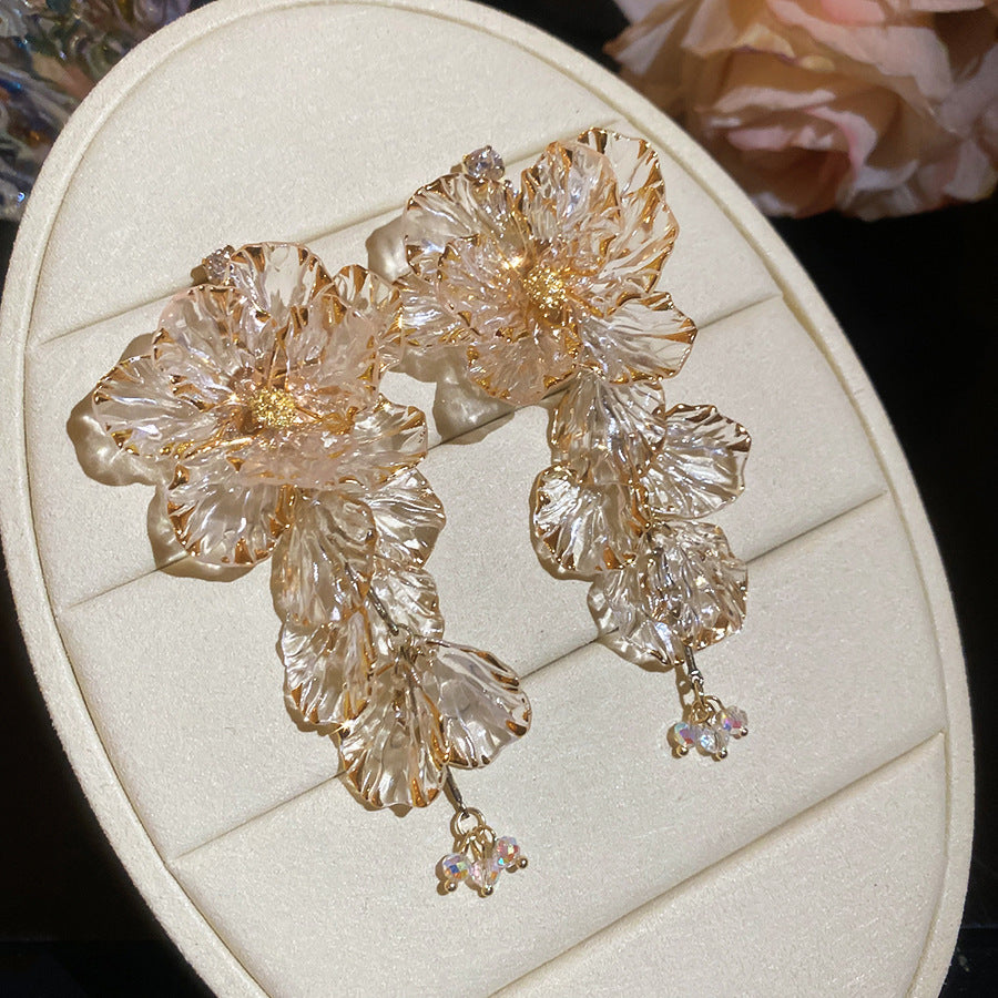 Women's Bead Flower Tassel Light Luxury High-grade Vacation Style Earrings