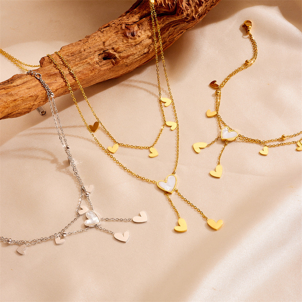 Women's Titanium Steel Peach Heart Tassel Stainless Color Retaining Heart-shaped Jewelry Set