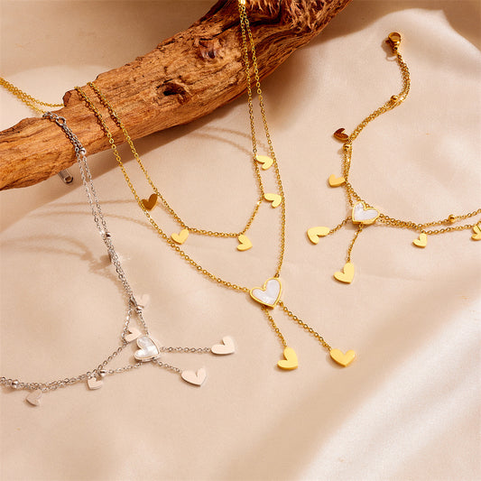 Women's Titanium Steel Peach Heart Tassel Stainless Color Retaining Heart-shaped Jewelry Set
