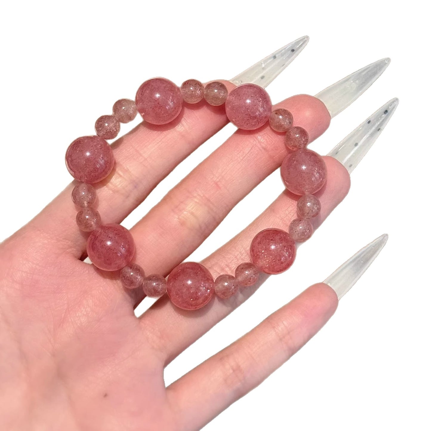 White Tea Natural Strawberry Pink Crystal Hands Female Fashion Bracelets