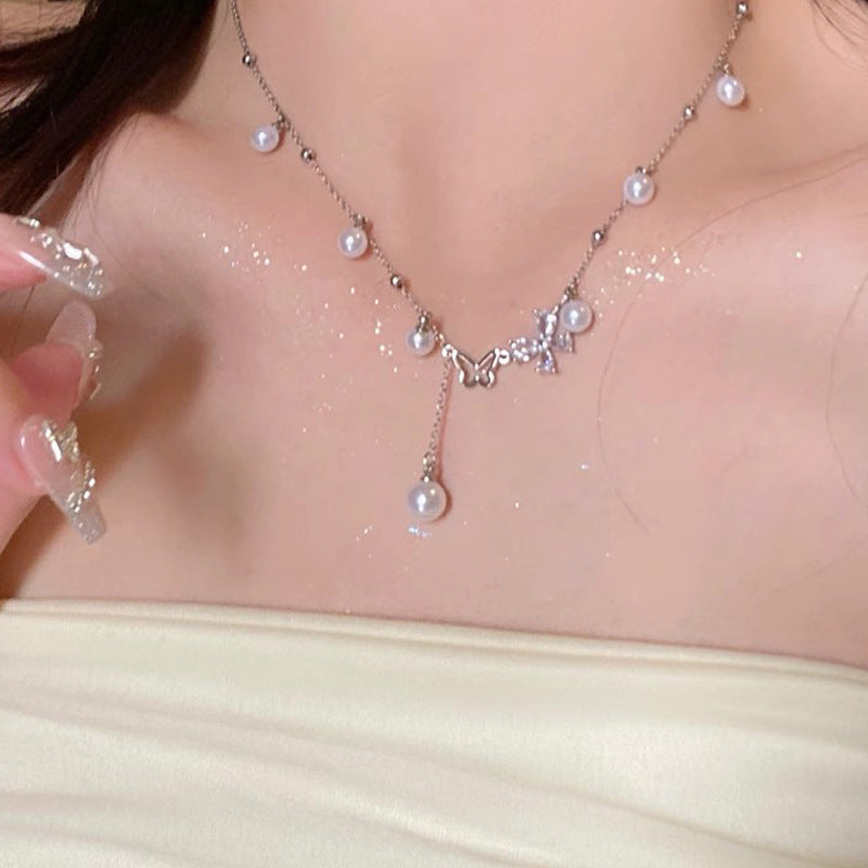 Women's High-grade Butterfly Pearl Style Niche Clavicle Chain Light Luxury Necklaces