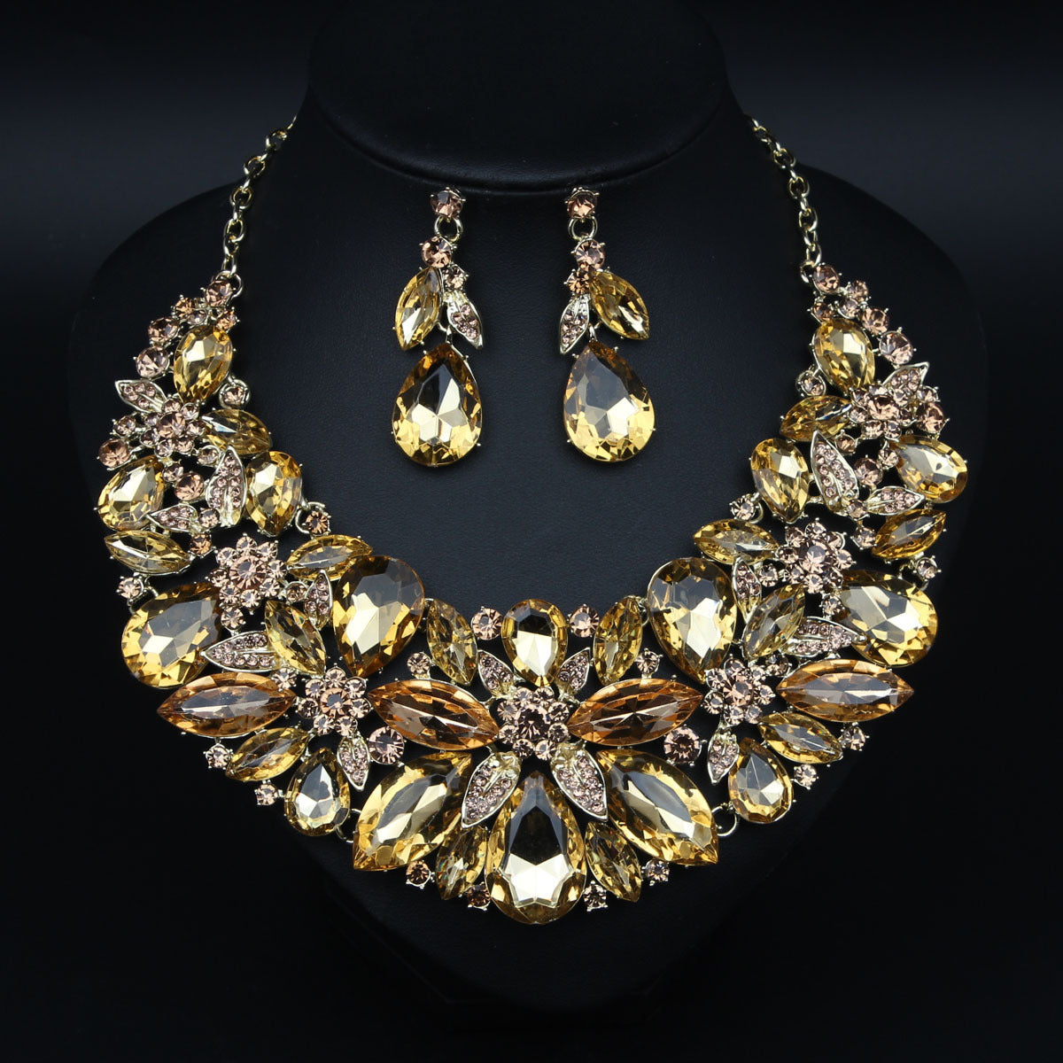 Fashion Exaggerated Gemstone Leaves Suite Luxury Dress Banquet Jewelry Set