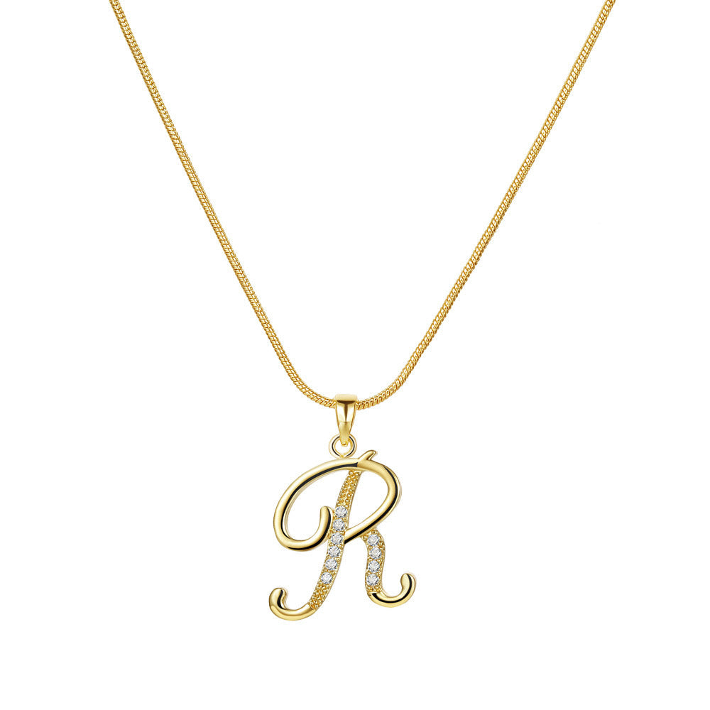 Letter Copper Inlaid Zircon Round Snake Bones Necklaces
