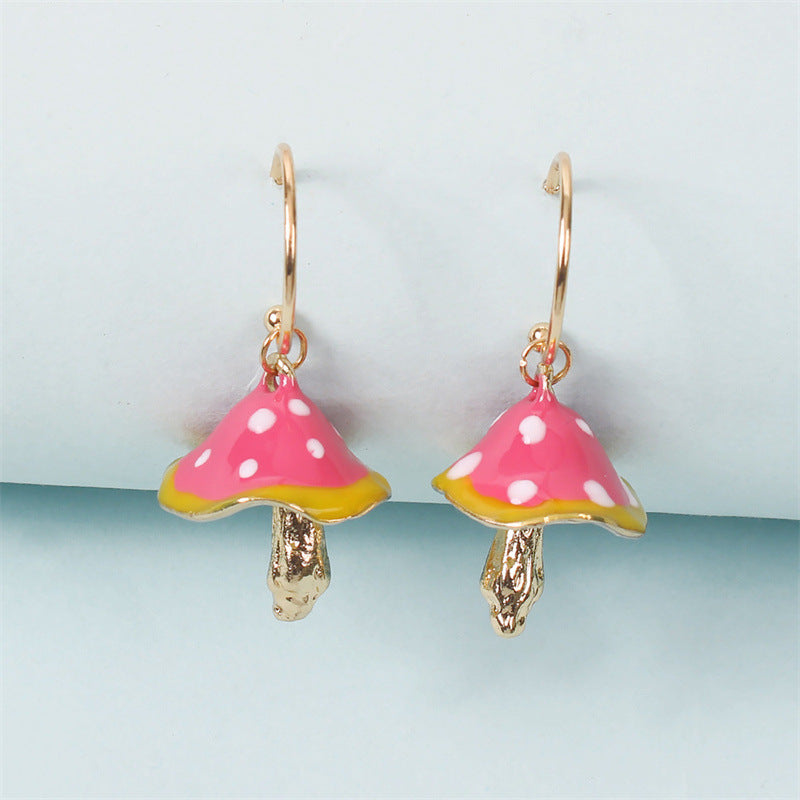 Cute Mori Style Small Mushroom Colorful Oil Creative Dream Fresh Earrings