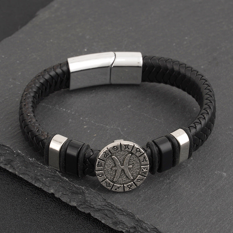 Men's Woven Punk Cowhide Magnetic Snap Cross Bracelets