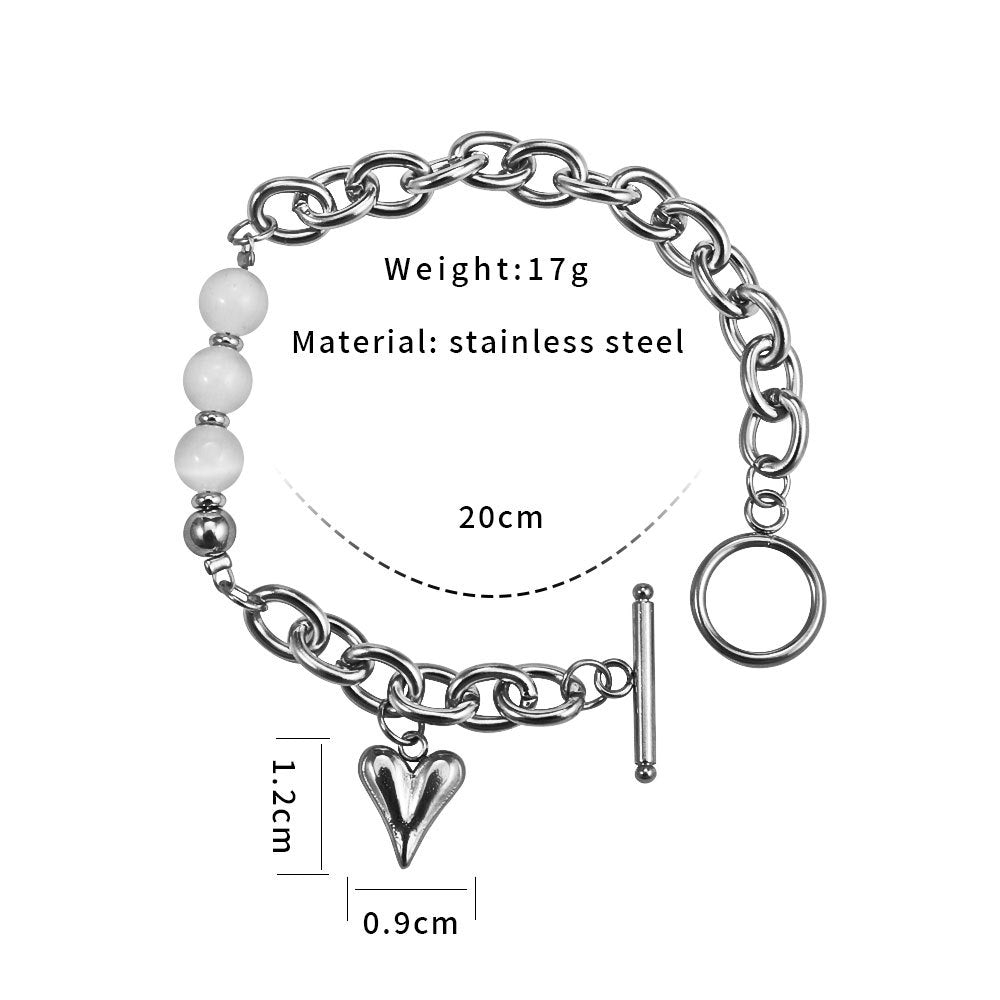 Surface Jade Safety Knot Mix Match Stitching Titanium Steel Retro Bracelet