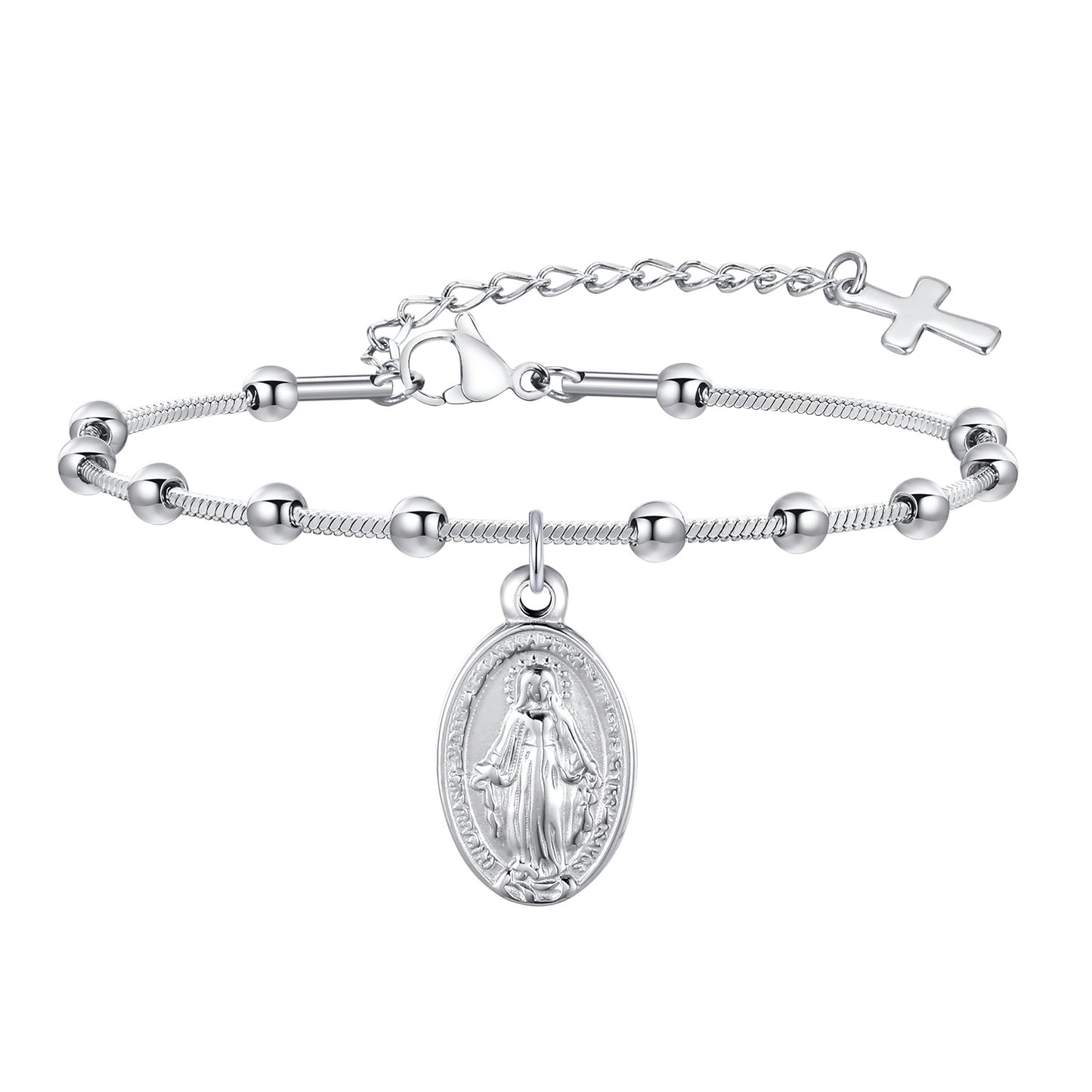 Virgin Mary Cross Oval Stainless Steel Bracelets