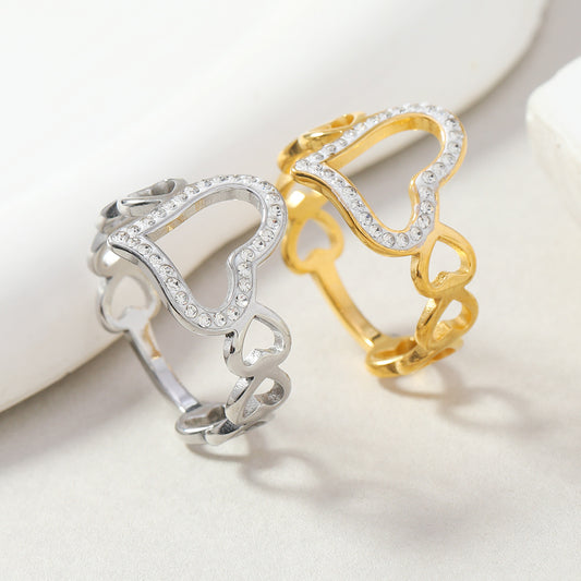 Steel Design Cut Hollow Heart Inlaid Rings