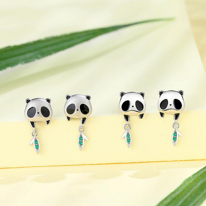 Sier Bamboo Panda Mori Style Petite Earrings