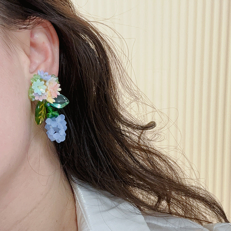 Crystal Handmade Beaded Weave Personality Pastoral Style Mori Cute Vitality Stud Earrings