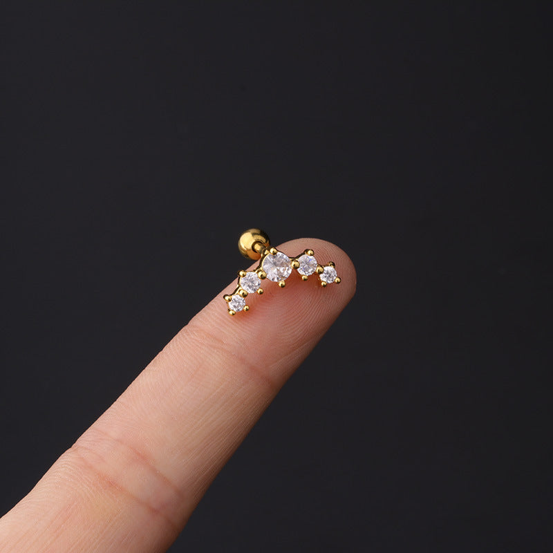 Stainless Steel Piercing Zircon Ear Bone Popular Screw Twist Ball Stud Earrings
