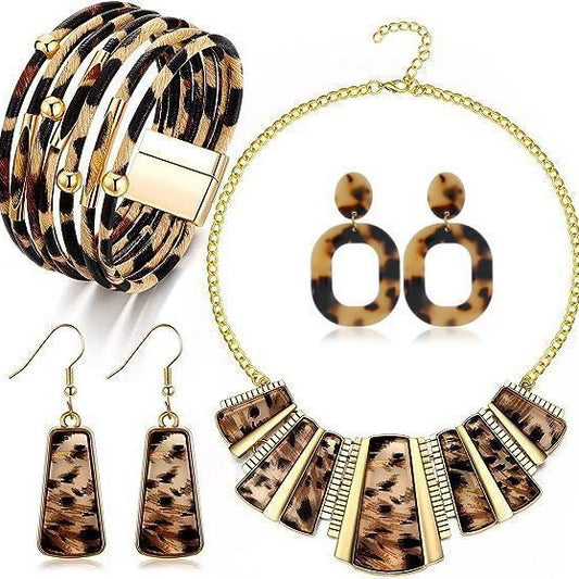 Women's Fashion Vintage Leopard Print Alloy Exaggerated Jewelry Set