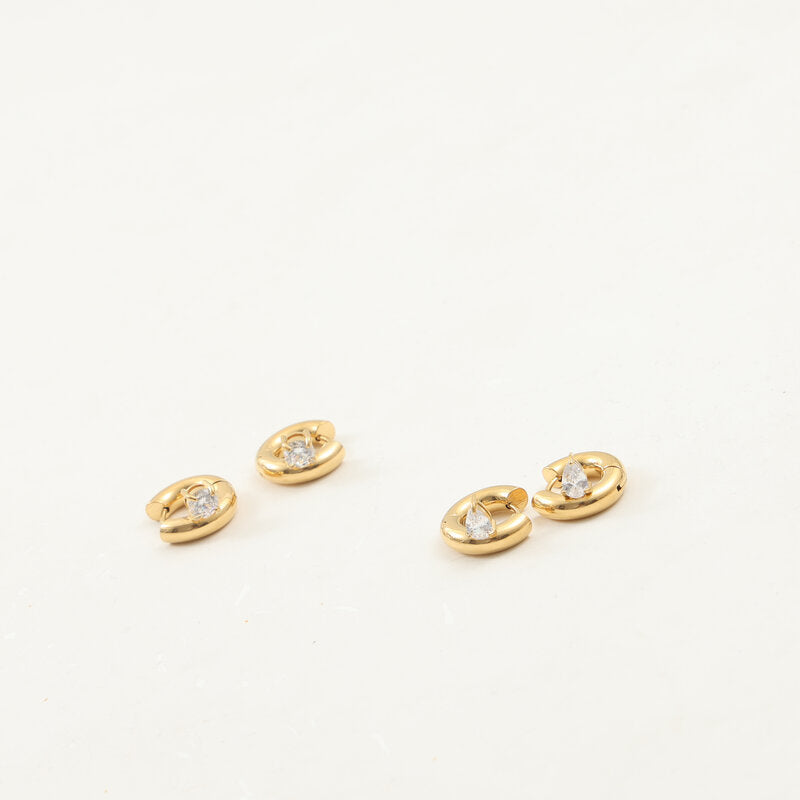 Thick Inlaid Zircon Titanium Steel Gold Stud Earrings