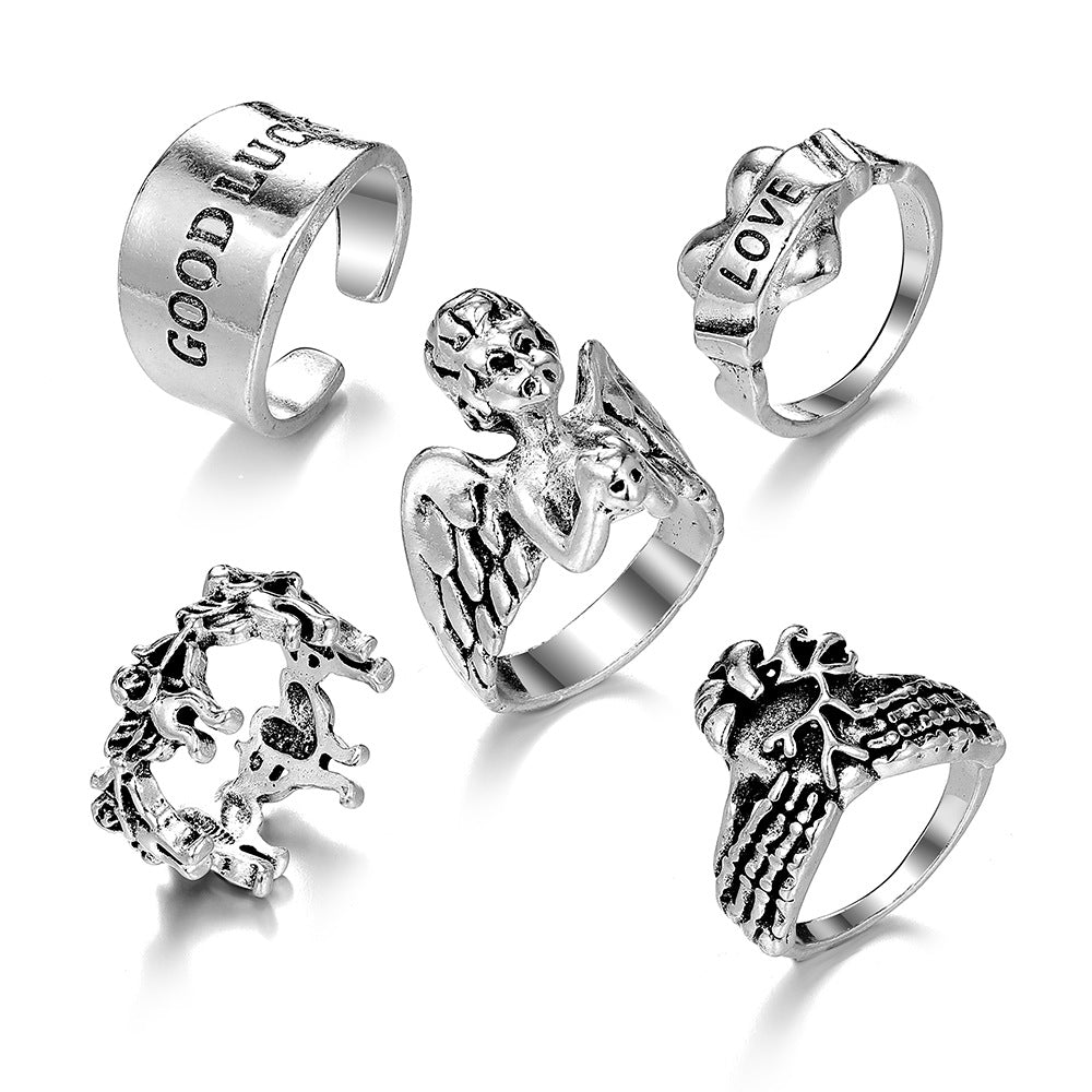 Skull Simulated Snakes Geometric Cross Fashion Retro Style Personality Ring