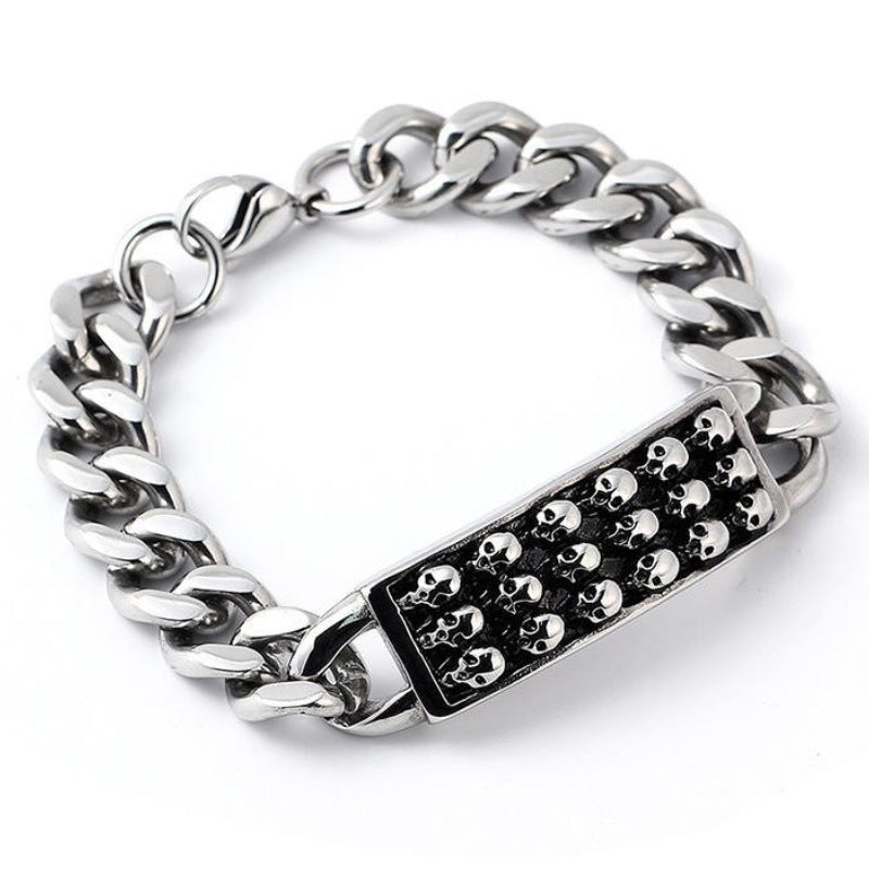 Men's Skull Punk Retro Street Hipster Glossy Release Buckle Bracelet