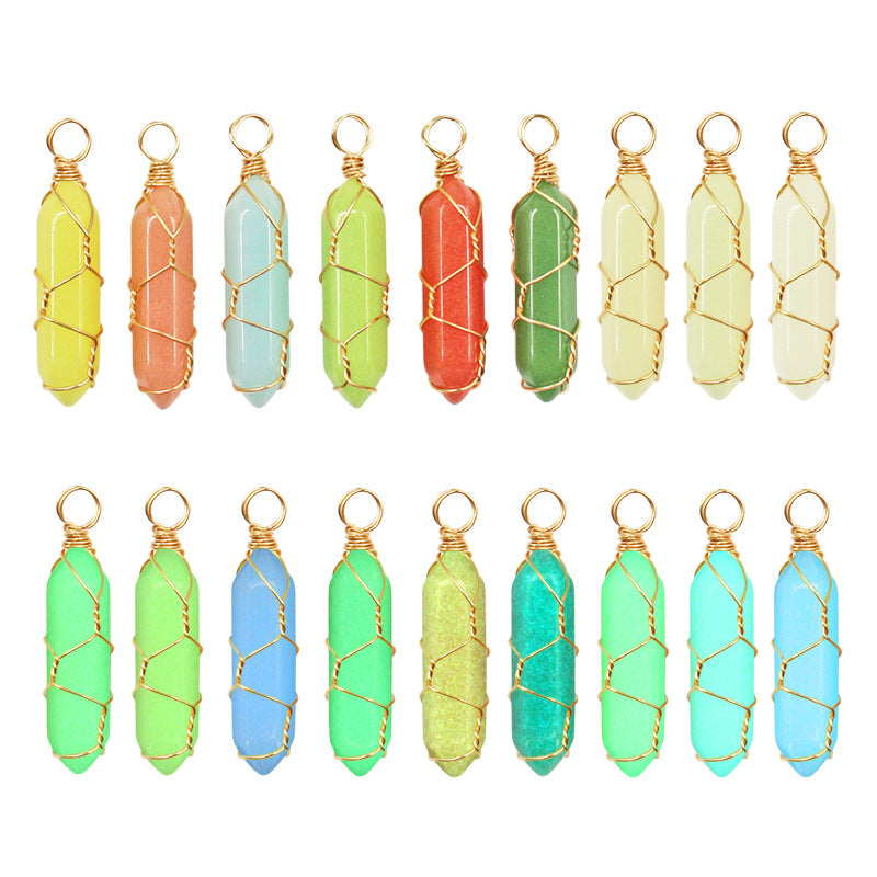 Color Luminous Stone Hexagon Prism Ornaments Fluorite Double Necklaces