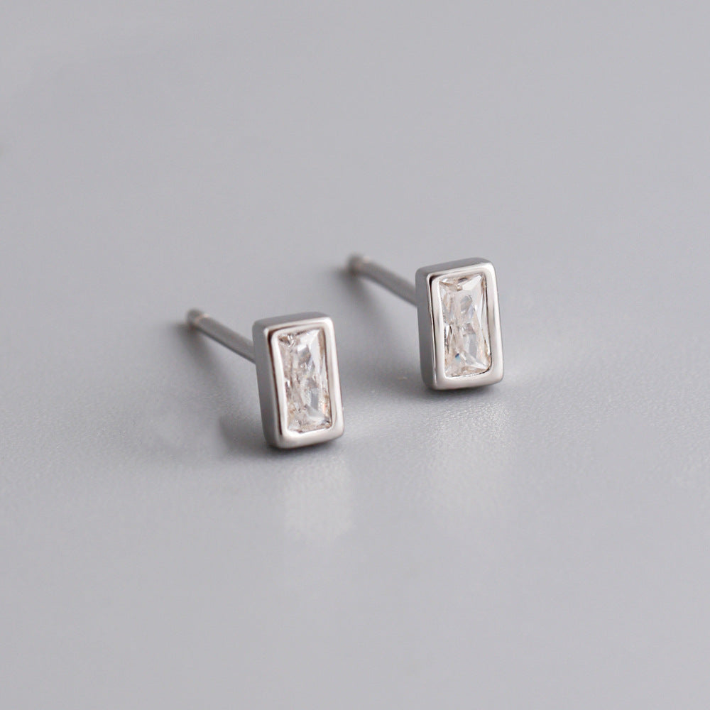 Women's Simple Compact Rectangular Zircon Sterling Sier Earrings