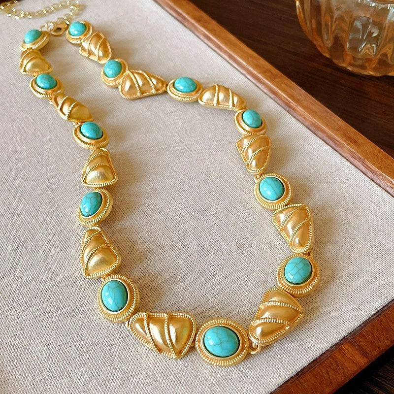 Style Turquoise Blue Diamond Flower Ear Light Luxury Minority Clavicle Necklaces