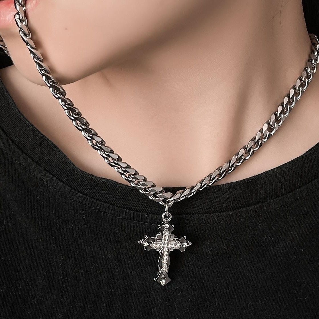 Men's Cuban Link Chain Cross Trendy Hip Necklace