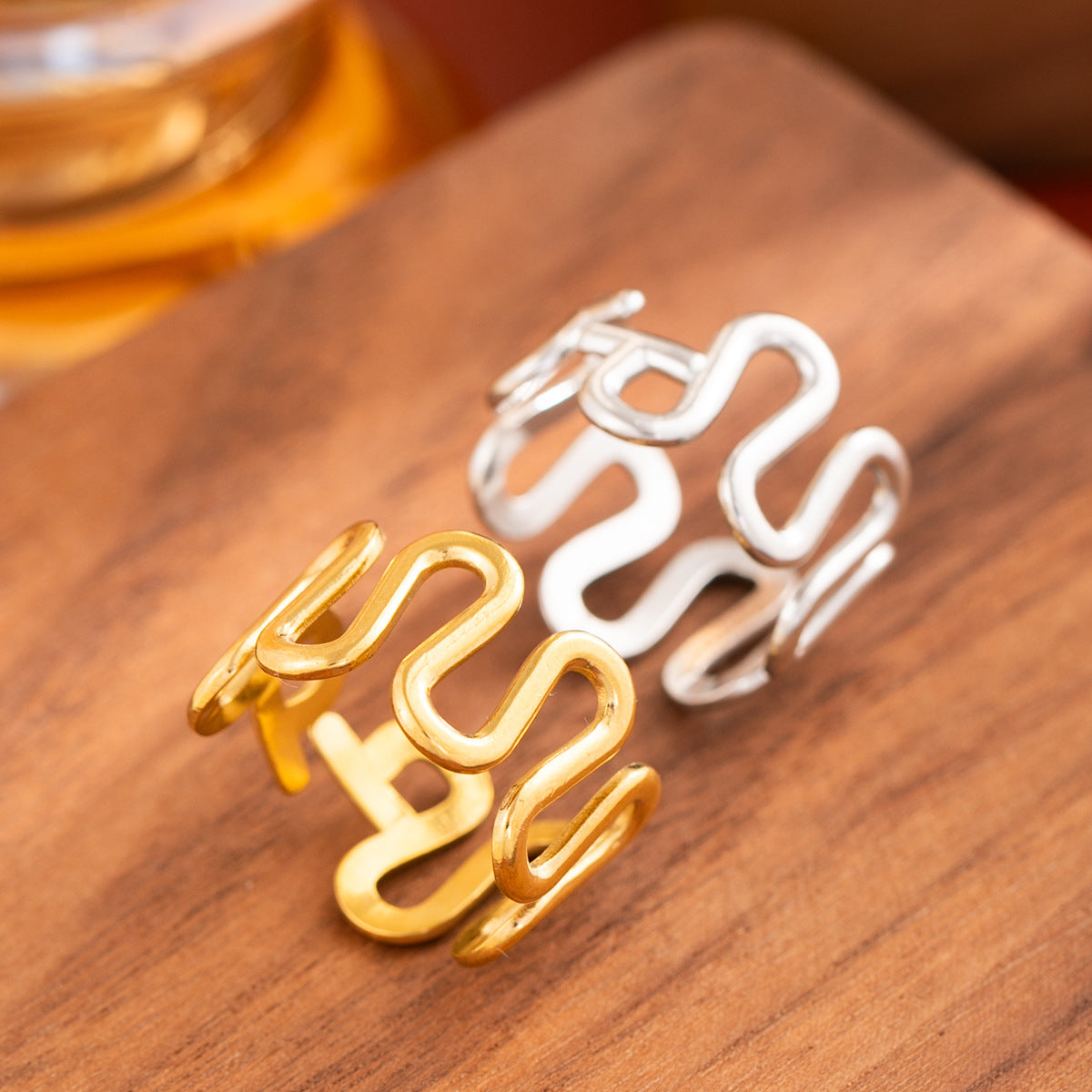 Irregular Stainless Steel Open U-shaped Wave Ring