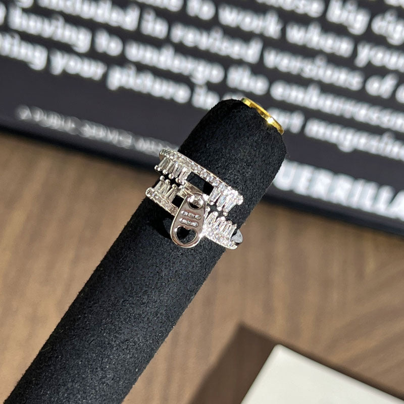 Diamond Pearl Light Luxury Texture Metallic Open Female Twin Fashion Ring