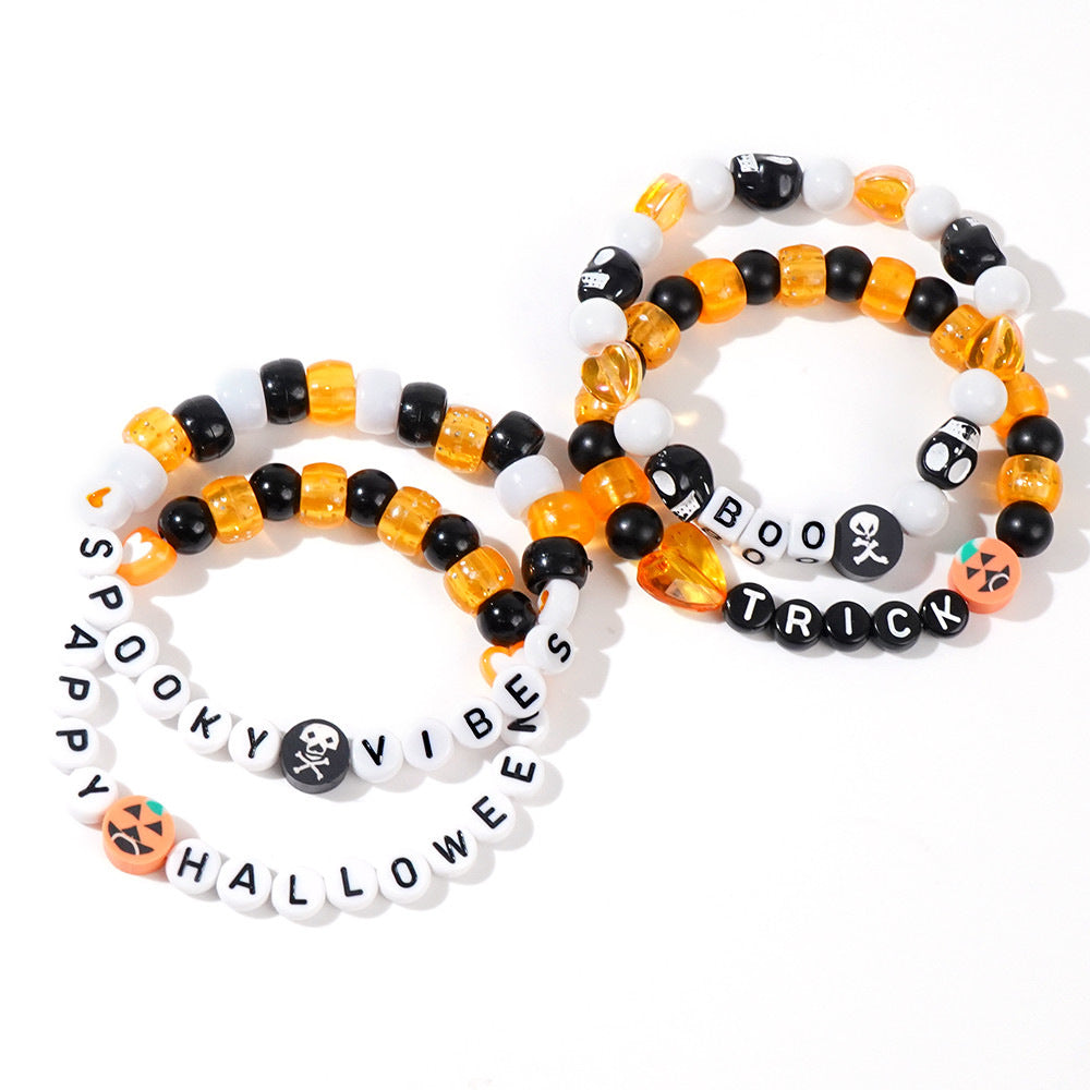 Clay Acrylic Round Beads Stringed Skull Bracelets