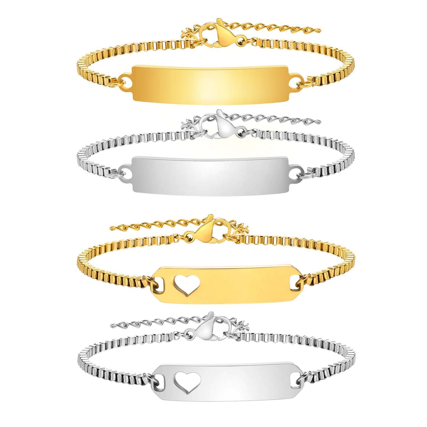 Women's Stainless Steel Curved Box Chain Gold Bracelets