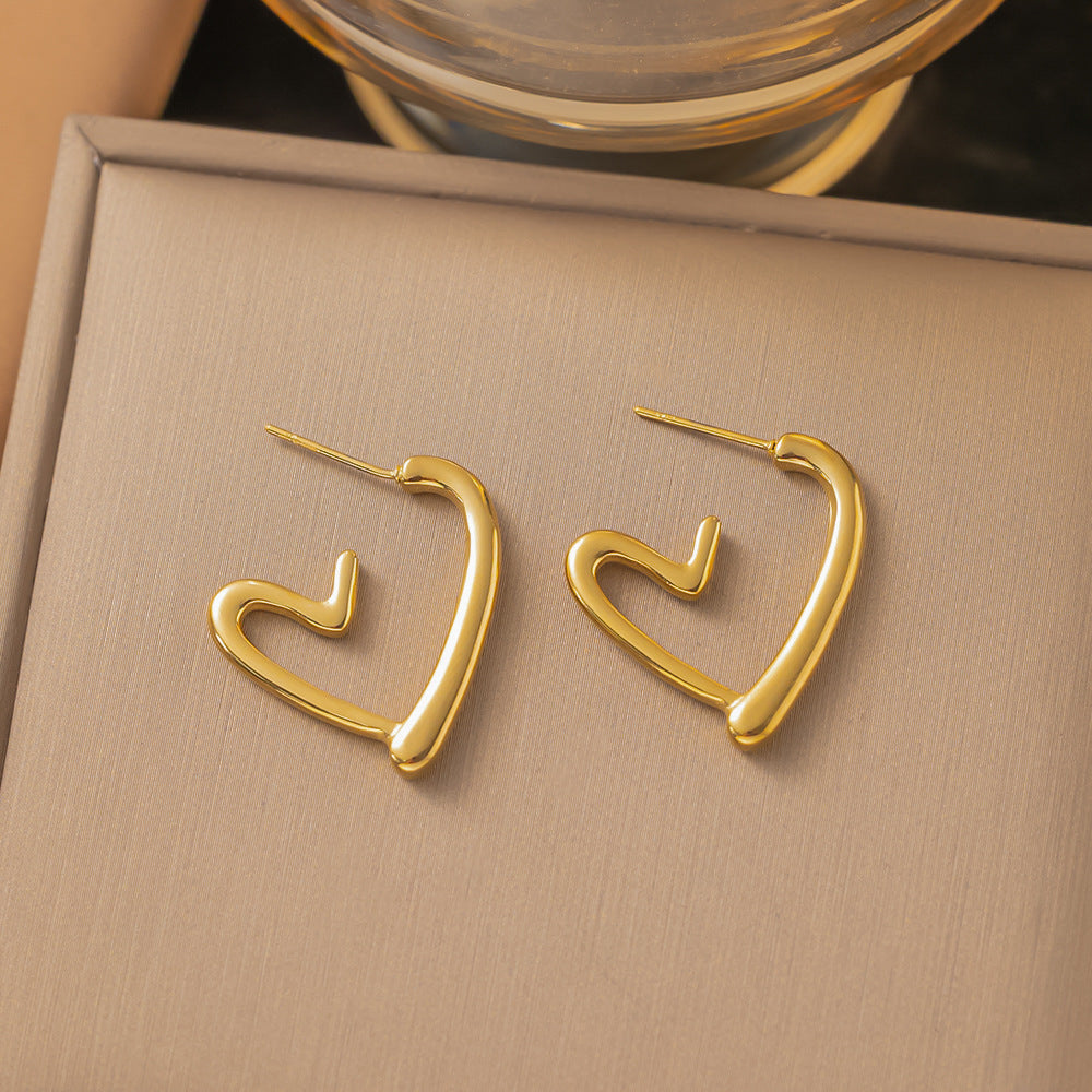 Women's Simple Stainless Steel Love Cold Style Earrings