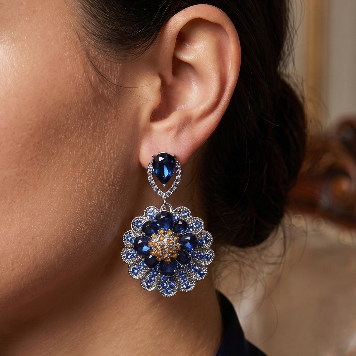 Drill Tassel Blue Light Luxury French Earrings